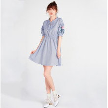 Date a romantic spring day.Fashion elastic-waist pinstripe short-sleeved dresscreate your amazing!