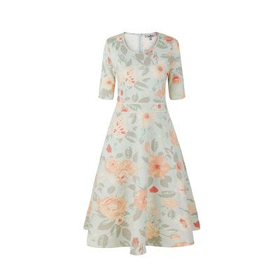zhAjh Womens TR Spandex Ponte Knit Floral Print Casual Midi Spring Summer Dress