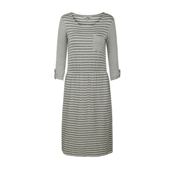 zhAjh Womens 95% Rayon 5% Spandex Round Neck Stripe A Line Dress with Pocket and Sleeve Tab