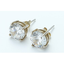 zhAjh Womens 14K Gold Round Checkerboard Cut Gemstone Stud Earrings