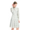 zhAjh Women High Quality Satin Drill  Printed Long Sleeve Box Pleated Knee Length Midi Shirt Dress
