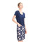 zhAjh Women Knit Solid Bodice Woven Print Skirt Short Sleeve Dropped Waist Front Pockets Chemise Dress Knee Length