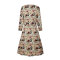 zhAjh Women Printed Rayon Poplin Henley Style Drawstring Waist 3/4 Sleeve Knee Length Midi Dress