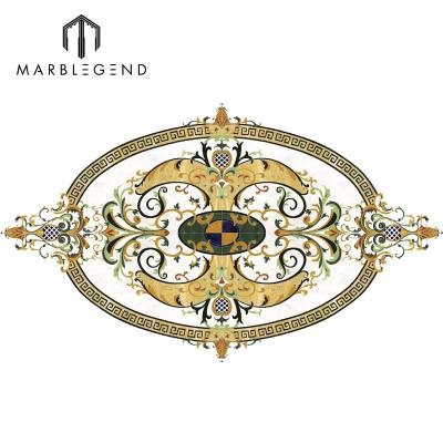 PFM Bianco Carrara Waterjet Tile Marble Floor Oval Medallion