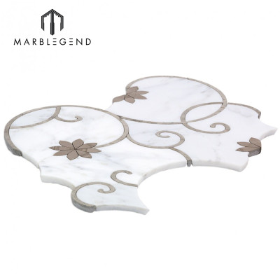 icy bloom gray polished marble waterjet mosaic tile for wall decor