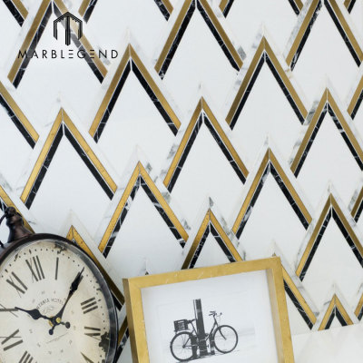 exclusive design backsplash wall vzag Nero And Brass waterjet mosaic tile