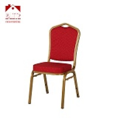 Crown Back Stacking Banquet Chair in Red Fabric - Gold Frame