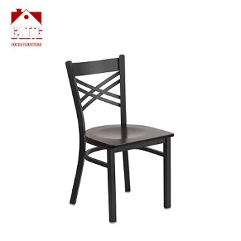 Black ''X'' Back Metal Restaurant Used Dining Chair - Wood Seat