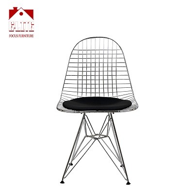 Metal Wire Side Chair With Black Cushion