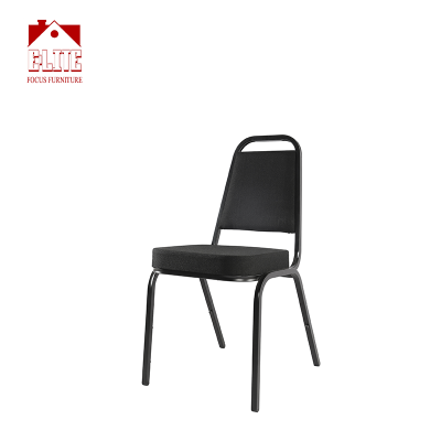 Trapezoidal Back Stacking Banquet Chair in Black Vinyl - Black Frame