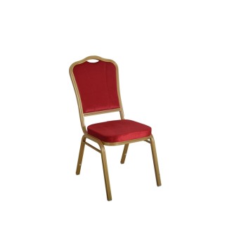 RED VELVET EMBROIDER FABRIC GOLD FRAME STEEL STACKING THRONE BACK BANQUET CHAIR-FLUTED FRAME