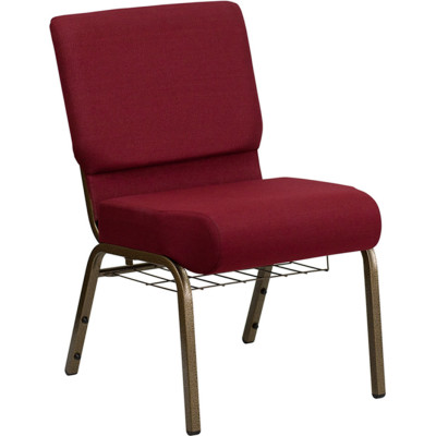 GOLD VEIN STEEL HEAVY DUTY CHURCH CHAIR CA117 WITH BOOKRACK-RED FABRIC