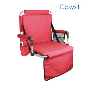 Cosysit Heavy Duty Lounger Beinloser Stadionstuhl mit Rückentasche und Armlehne, schwarz & rot