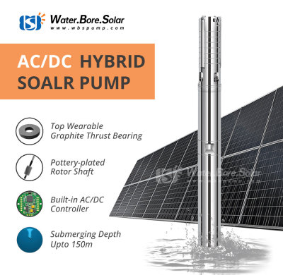 WBS 4inch Hybrid Solar Submersible Bore Pump S/S Impeller Water-Filled Motor 4DFS7.8-73-1100