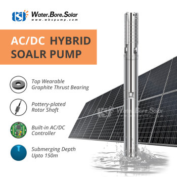 WBS 4" 2HP Hybrid AC/DC Solar Bore Pump S/S 304 Water-Filled Motor 4DFS25.5-52-3000 for Fountain Irrigation Ranch