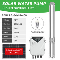 DIFFUL WBS 2” DC Solar Bore Pump Submersible Well 48V 400W 64m head Clean Water Off Grid