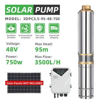DIFFUL WBS 3 inch DC Solar Water Pump 48V 1HP 3.5m3/H 95m Deep Bore Well Submersible Ranch