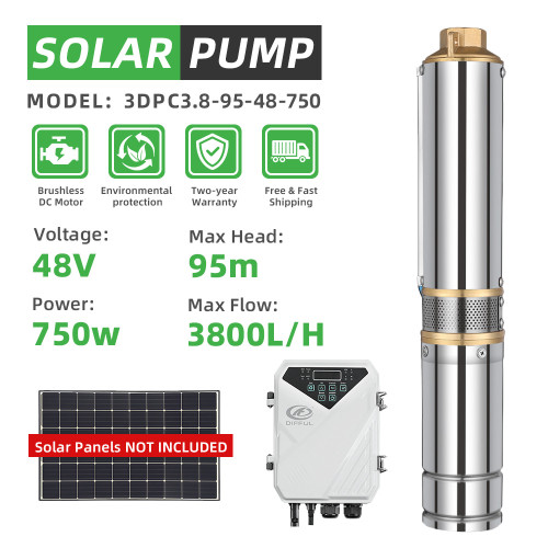 DIFFUL WBS 3 inch DC Solar Water Pump 48V 1HP 3.8m3/H 95m Deep Bore Well Submersible Ranch