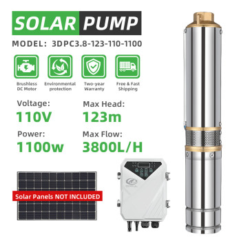 DIFFUL WBS 3" DC Well Solar Water Pump Submersible Bore 110V 1100W 123m 3800L/H Irrigation