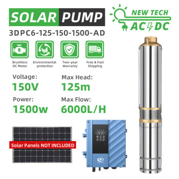 DIFFUL WBS 3" DC Well Solar Water Pump Submersible Bore 150V 1500W 125m 6000L/H Irrigation