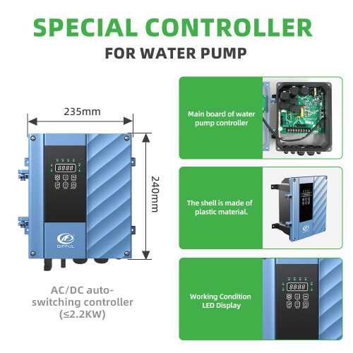 DIFFUL WBS  3" AC/DC Solar Powered Bore Well Water Pump 1HP Submersible Hybrid Deep 110/220V