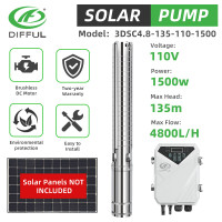 DIFFUL WBS  3" 1500W 2HP Solar Bore Pump 4.8m3/H 135m Brushless DC Motor Submersible New