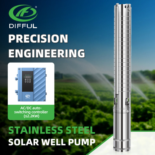 DIFFUL WBS 3" AC/DC 1HP Solar Water Bore Pump S/S Impeller Submersible 750W Deep Well 95m
