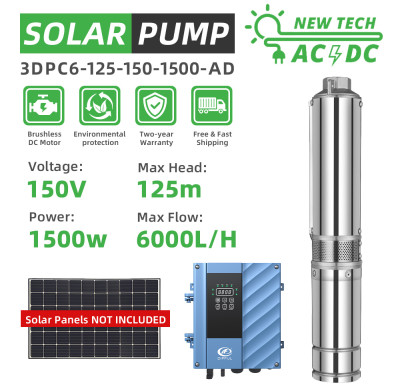 DIFFUL WBS 3" DC Well Solar Water Pump Submersible Bore 150V 1500W 125m 6000L/H Irrigation
