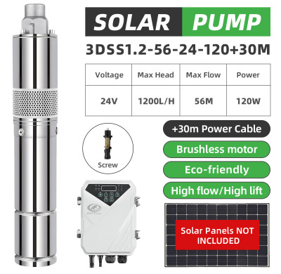 DIFFUL WBS 3" DC Screw Solar Water Bore Pump 120W Submersible Well 30m Cable