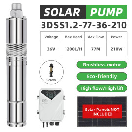 DIFFUL WBS 3" DC Screw Solar Bore Pump 36V 210W Submersible Deep Well + Controller