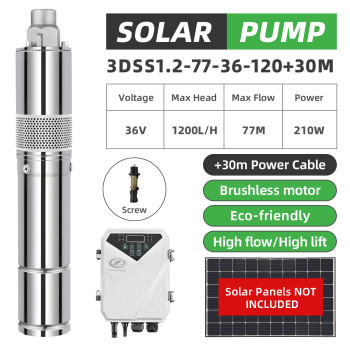 DIFFUL WBS 3" DC Screw Solar Bore Pump 36V 210W Submersible Deep Well  cable 30m+ Controller
