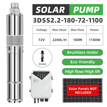 DIFFUL WBS 3" DC Screw Solar Water Bore Pump 72V 1100W Submersible Farm Pond 180m