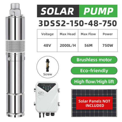 DIFFUL WBS 3” DC Screw Deep Well Solar Bore Pump 48V 750W Helical Rotor MPPT Controller 1HP