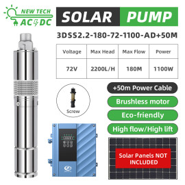 3" DC Screw Solar Water Bore Pump 72V 1100W Submersible Well Pond 50m cable