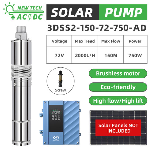 DIFFUL WBS 3" AC/DC 3inch Submersible Solar Screw Bore Well Pump Stainless Steel