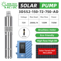 DIFFUL WBS 3INCH DC/AC Screw Solar Bore Pump 72V 750W Submersible Hybrid 150m Head