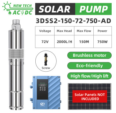DIFFUL WBS 3" AC/DC 3inch Submersible Solar Screw Bore Well Pump Stainless Steel