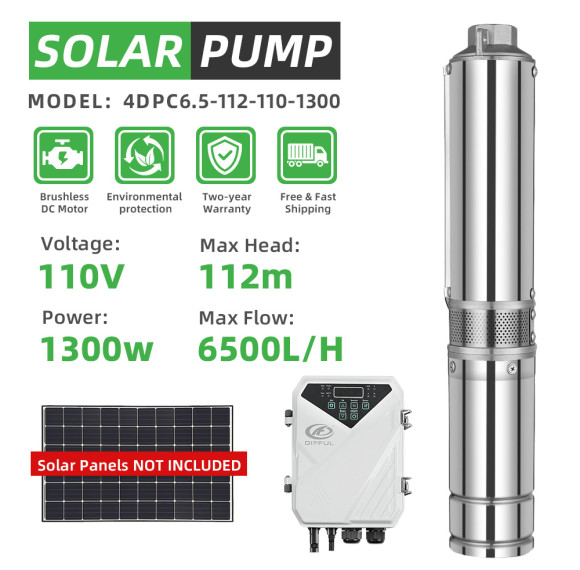 DIFFUL WBS 4" 4inch DC Submersible Solar Water Well Pump Plastic Impeller MPPT Controller Kit