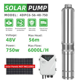 DIFFUL WBS 4" Submersible Deep Well Solar Water Bore Pump 48V 1HP Borehole Irrigation Farm