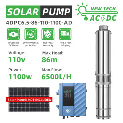 DIFFUL WBS Hybrid AC/DC 1100W Solar Submersible Bore Pump 6.5T/H 60m Farming Irrigation