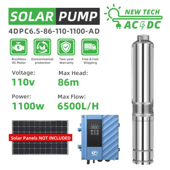 DIFFUL WBS Hybrid AC/DC 1100W Solar Submersible Bore Pump 6.5T/H 60m Farming Irrigation