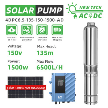 DIFFUL WBS 4" ACDC Hybrid solar water well pump 1500W Submersible 6.5m3/h