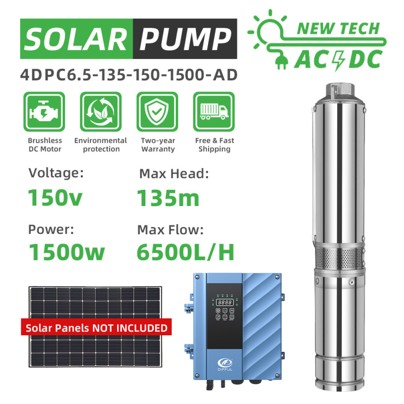 DIFFUL WBS Solar Well Pump kit,4inch 150V 1500W solar pump with mppt controller.
