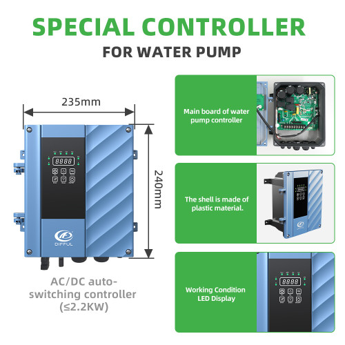 DIFFUL WBS 4" ACDC Hybrid solar water well pump 2200W Submersible 14m3/h 61GPM