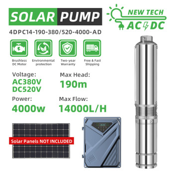 DIFFUL WBS 4" Solar AC/DC Submersible Water Bore Pump 4000w 3-Phase Hybrid Pump 190m Max Head 9.5m3/h