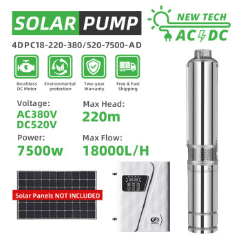 DIFFUL WBS 4" Solar AC/DC Submersible Water Bore Pump 10HP 3 phases Hybrid  Pump 220m Max Head 18m3/h