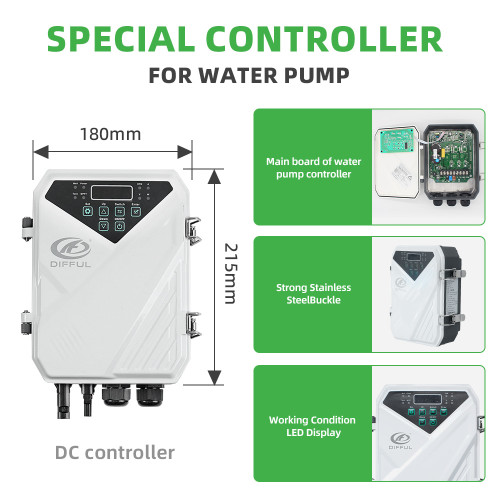 DIFFUL WBS 4" DC Submersible Well Solar Water Pump Plastic Impeller MPPT Controller Kit 2HP