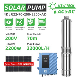 DIFFUL WBS 4" Solar Bore Well Pump 3HP Submersible Hybrid AC/DC 110V/220V 2.2kW 70m 22m³/h