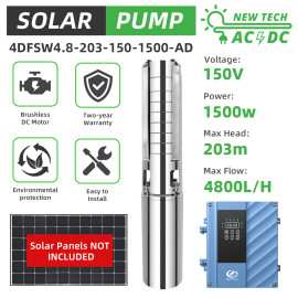 DIFFUL WBS Solar Water Well Pump 1500W AC/DC Hybrid 203m Deep Well Farm Livestock