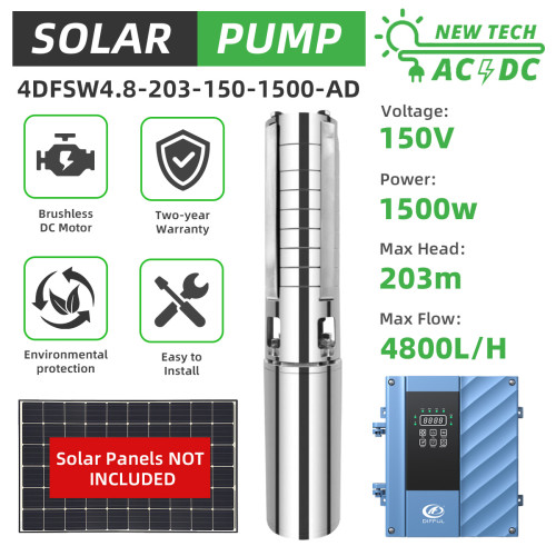 DIFFUL WBS Solar Water Well Pump 1500W AC/DC Hybrid 203m Deep Well Farm Livestock
